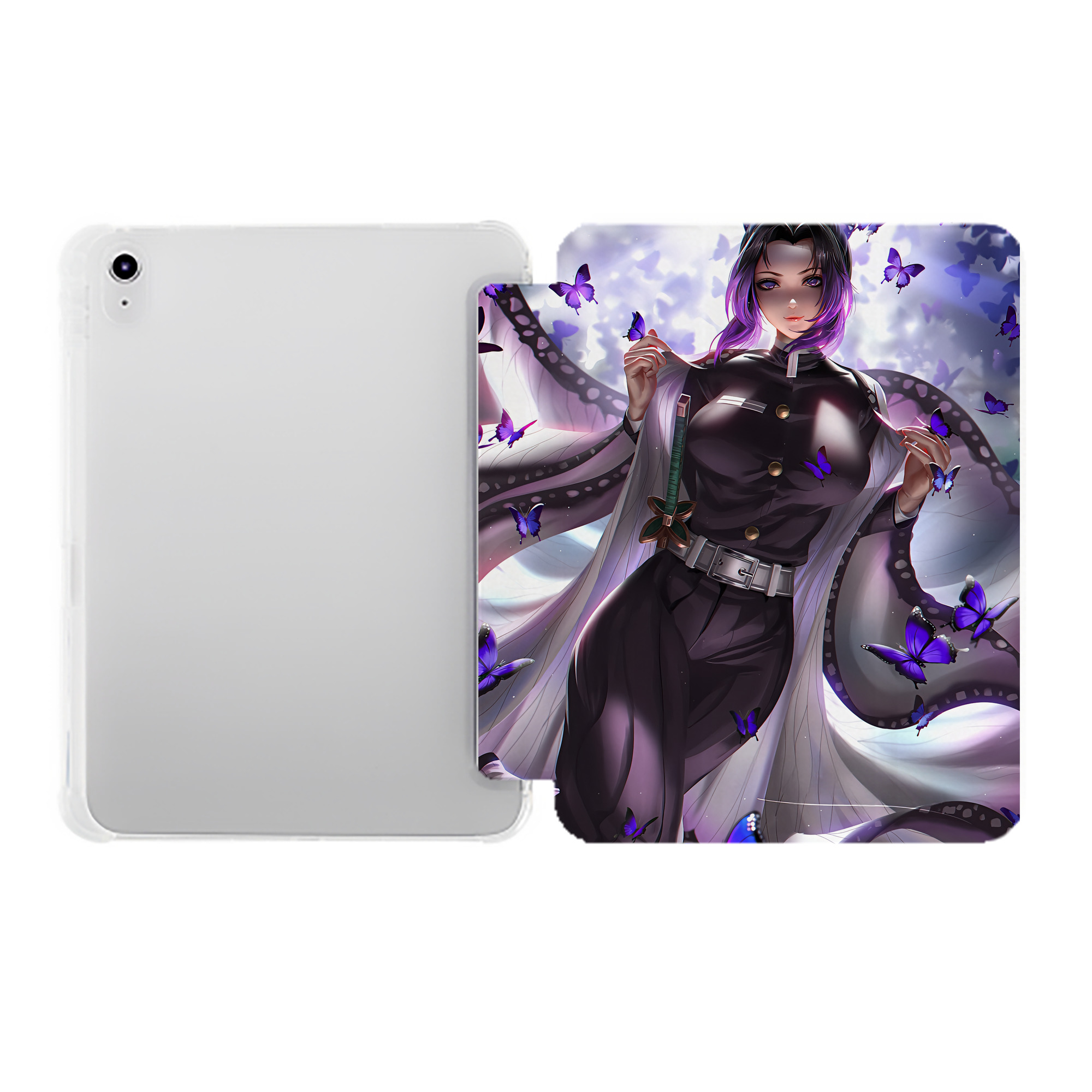 （画像用） 鬼滅の刃（きめつのやいば）蟲柱-胡蝶 しのぶ／こちょう しのぶ Kochou Shinobu IPad ケース ペン収納付き 三つ折りスタンド PUレザー×シリコン 対応機種9.5/10.5/10.9インチ
